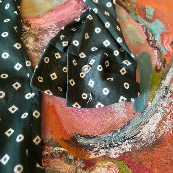 Vintage 70s Graphic Print green Women's Disco Button Blouse Best Fits medium 8 - Picture 5 of 7